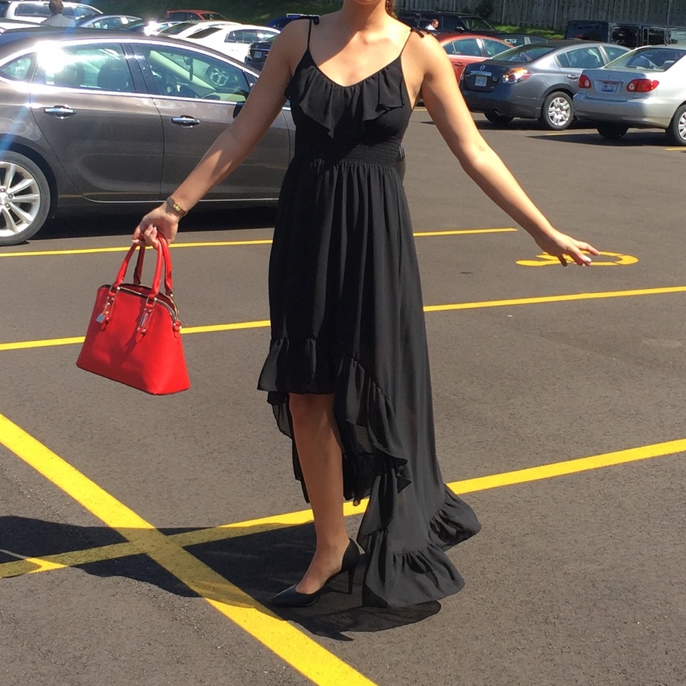 GUESS Black Sheer High Low Dress
